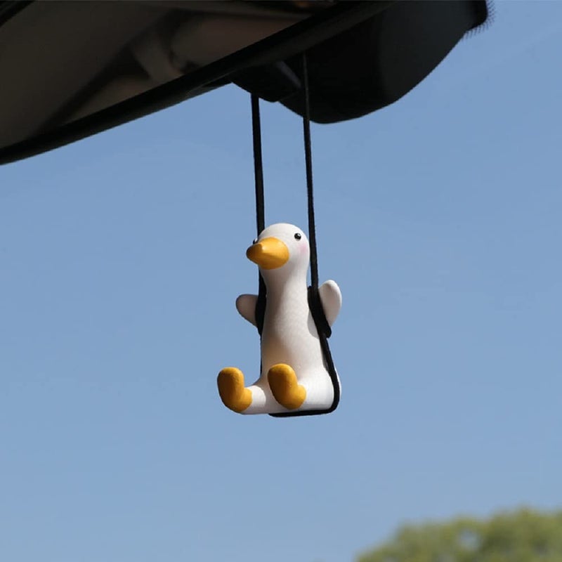 AMIORO Cute Swinging Duck Car Mirror Hanging Accessories Fun Interior Rearview Mirrors Decoration (Duck) - Image 2